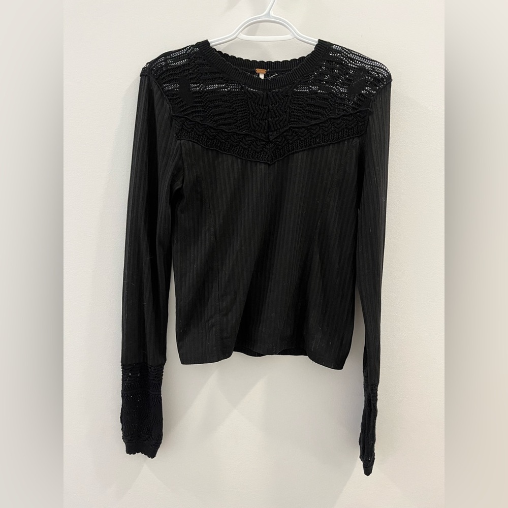 NWT Free People Colette Black Long Sleeve Tee